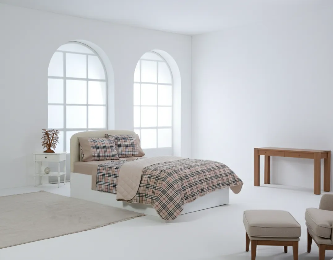 Σετ σεντόνια βαμβακερά ( 180cm x 260cm) καρρώ καφέ