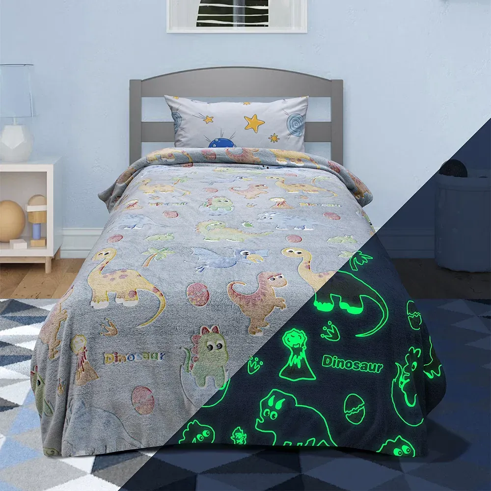 LINO ΚΟΥΒΕΡΤΑ FLEECE ΦΩΣΦΟΡΙΖΕ VOLCANO GREY-CIEL 160X220