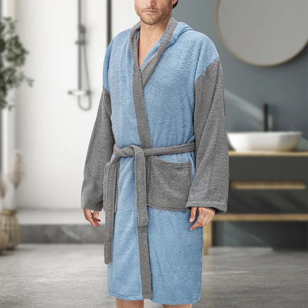 LINO Μπουρνούζι με κουκούλα Medium Revel Γαλάζιο