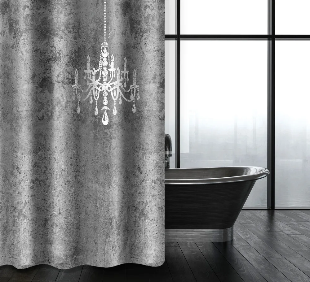 Κουρτίνα Μπάνιου Abstract Des 116 Anthracite με Κρίκους 