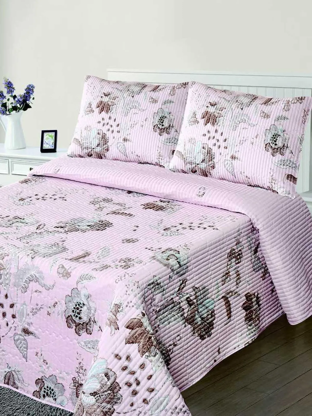 ΚΟΥΒΕΡΛΙ σετ (220cm x 240cm + 2 x 50cm x 70cm) 5305 ρόζ