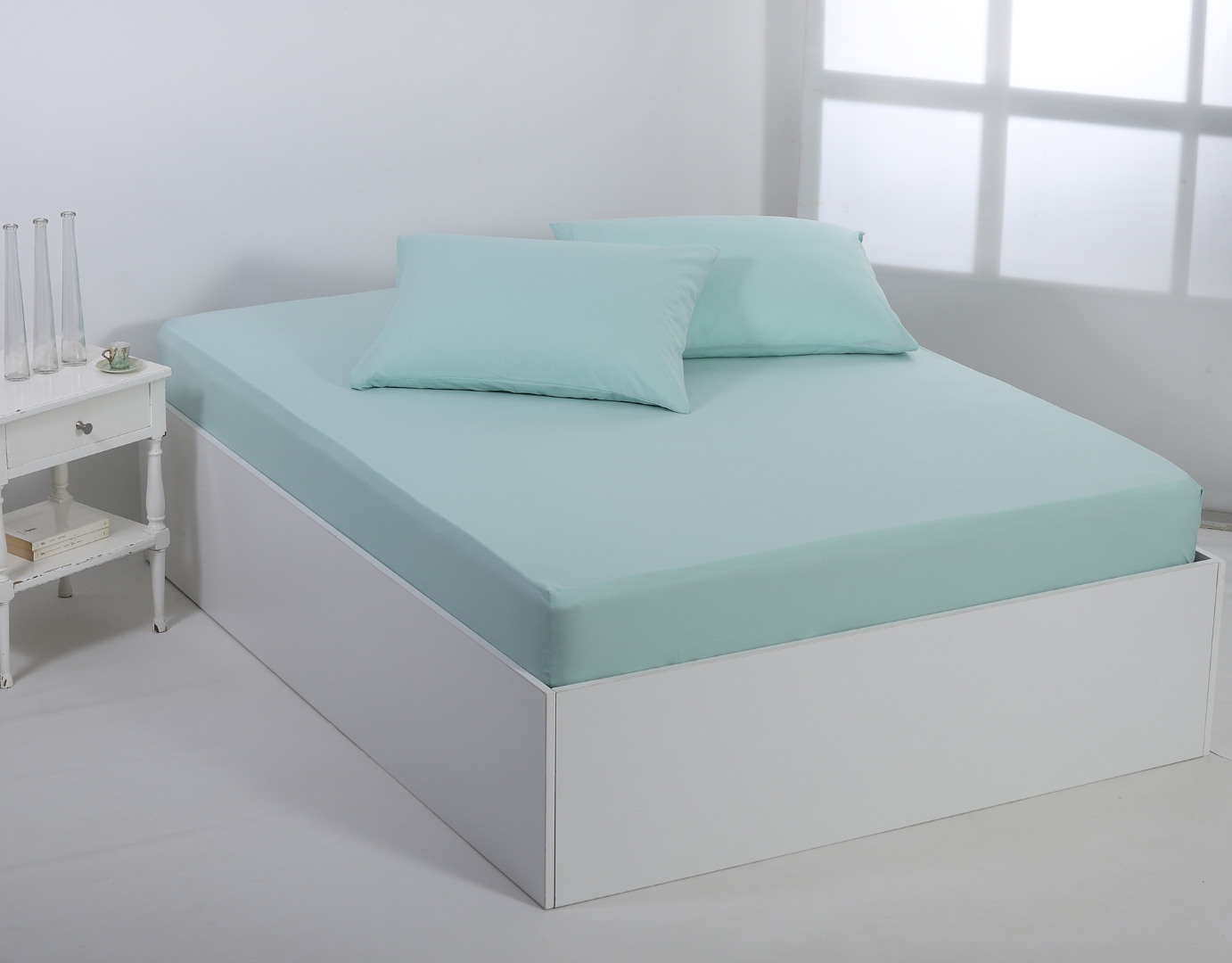 Βαμβακερό σεντόνι essentials (105cm x 200cm + 35cm) misty jade