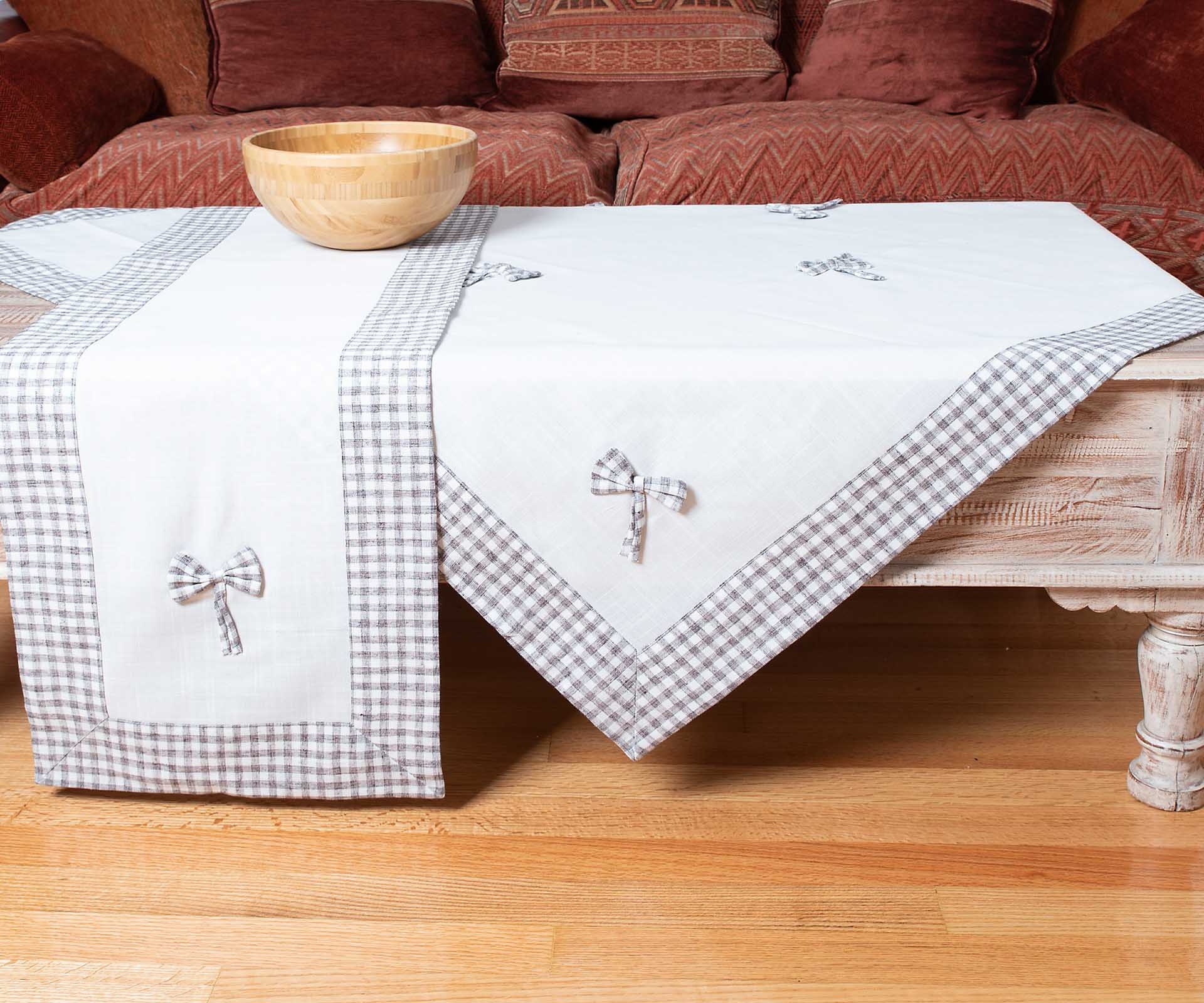 τραπεζοκαρέ (140cm x 140cm) bow ivory/γκρι