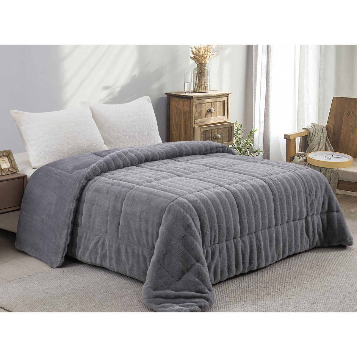 ΚΟΥΒΕΡΤΟΠΑΠΛΩΜΑ ΓΟΥΝΑ/FLANNEL ΜΟΝΟ 160X220 ADAM HOME (920) GREY