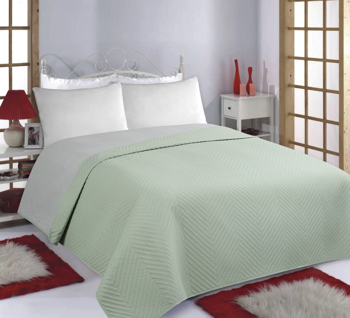 ΚΟΥΒΕΡΛΙ σετ (240cm x 260cm) BONES mint/grey