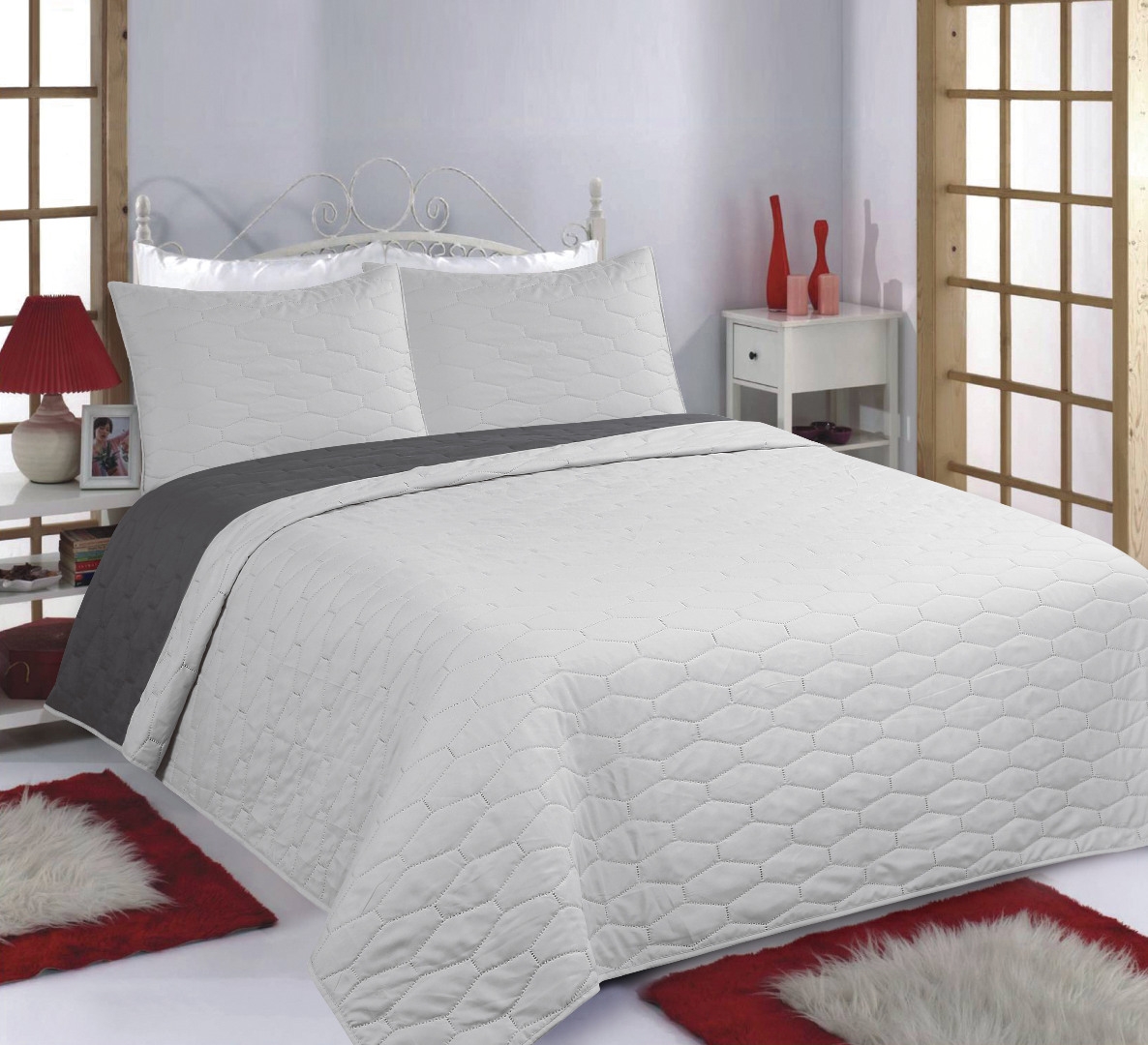 ΚΟΥΒΕΡΛΙ σετ (220cm x 240cm + 2 x 50cm x 70cm) RUBY grey/anthracite