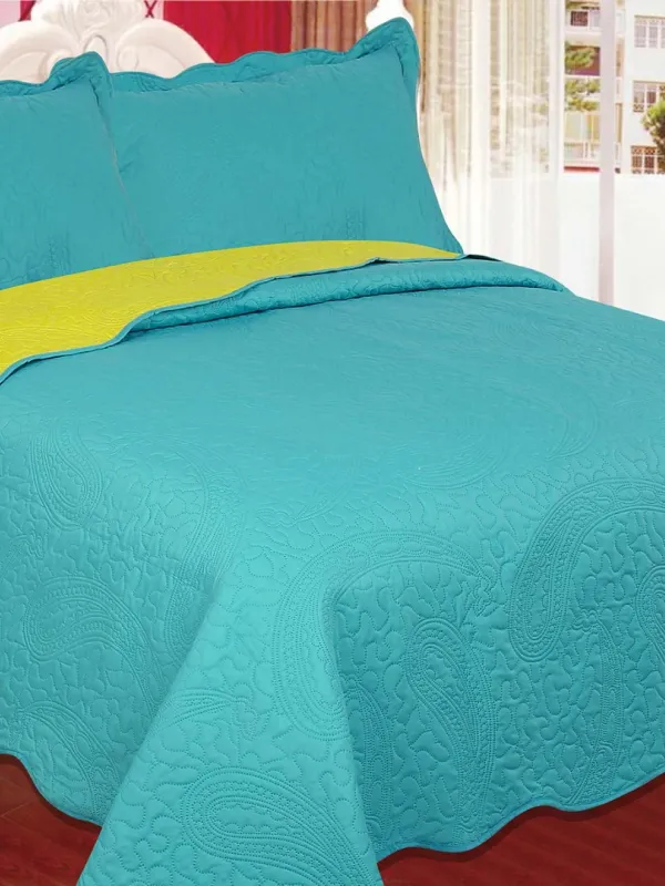 Προϊόν ΚΟΥΒΕΡΛΙ σετ (220cm x 240cm + 2 x 50cm x 70cm) λαχούρι BLUE & GREEN Εικόνα