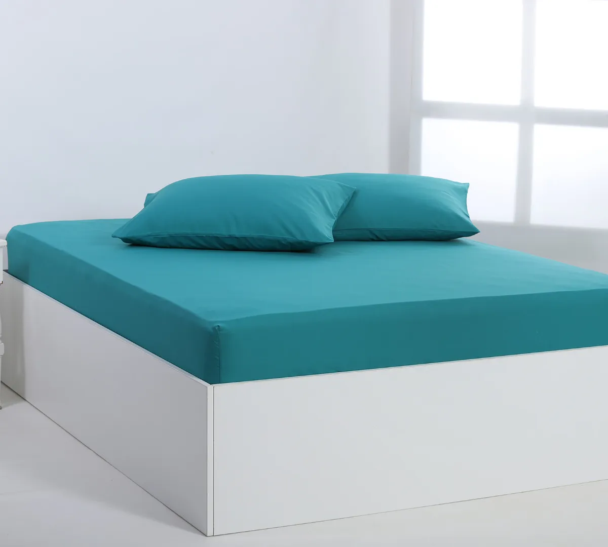 Βαμβακερό σεντόνι essentials (165cm x 200cm + 35cm) teal blue