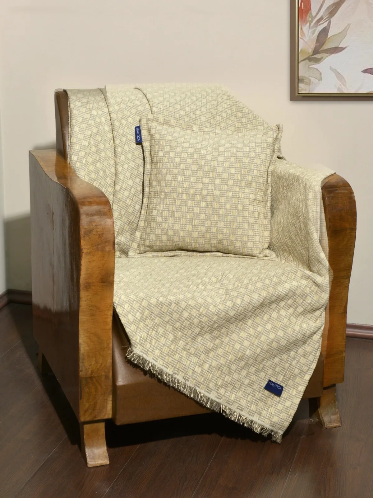 Ριχτάρι Μονοθέσιο 170x180cm Σενίλ Μπεζ Καρρώ Design 1104