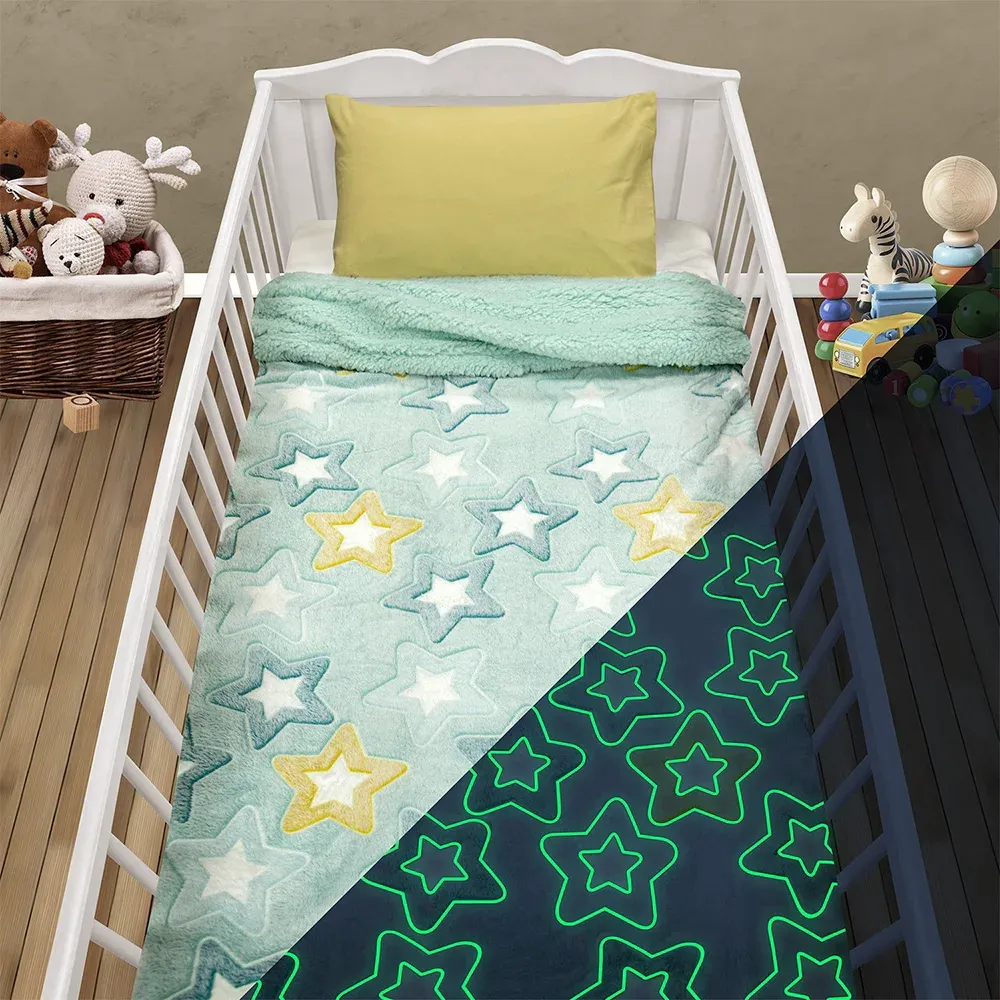 LINO ΚΟΥΒΕΡΤΑ FLEECE SHERPA ΦΩΣΦΟΡΙΖΕ STER MINT 110X150