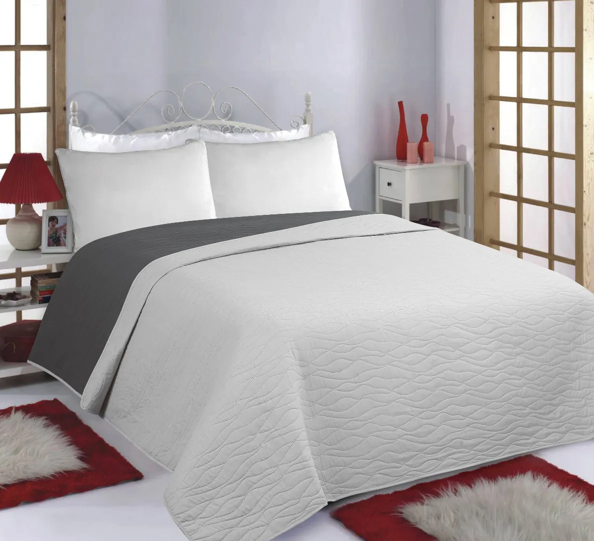 ΚΟΥΒΕΡΛΙ σετ (220cm x 240cm) WAVES grey/anthracite