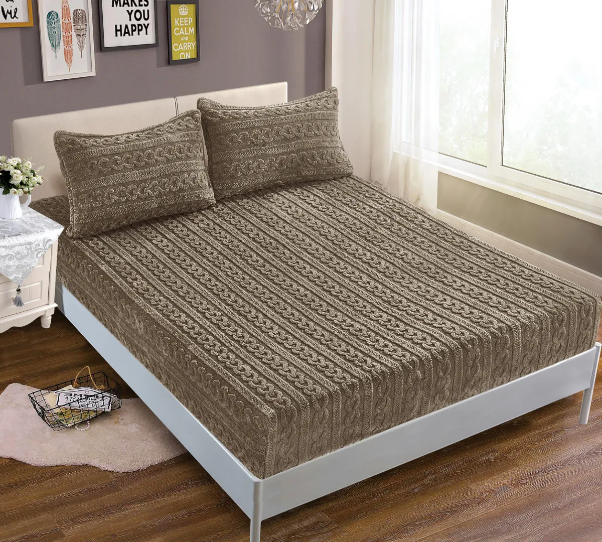 Σεντόνι fleece braid (160cm x 200cm ) καφέ