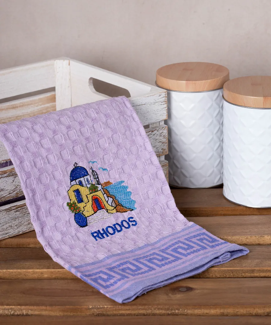 Σετ 12 τεμαχίων ποτηρόπανα γκοφρέ (50cm x 70cm) λιλά εκκλησία RHODES