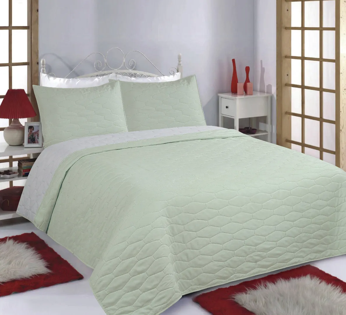 ΚΟΥΒΕΡΛΙ σετ (170cm x 220cm + 1 x 50cm x 70cm) RUBY mint/grey