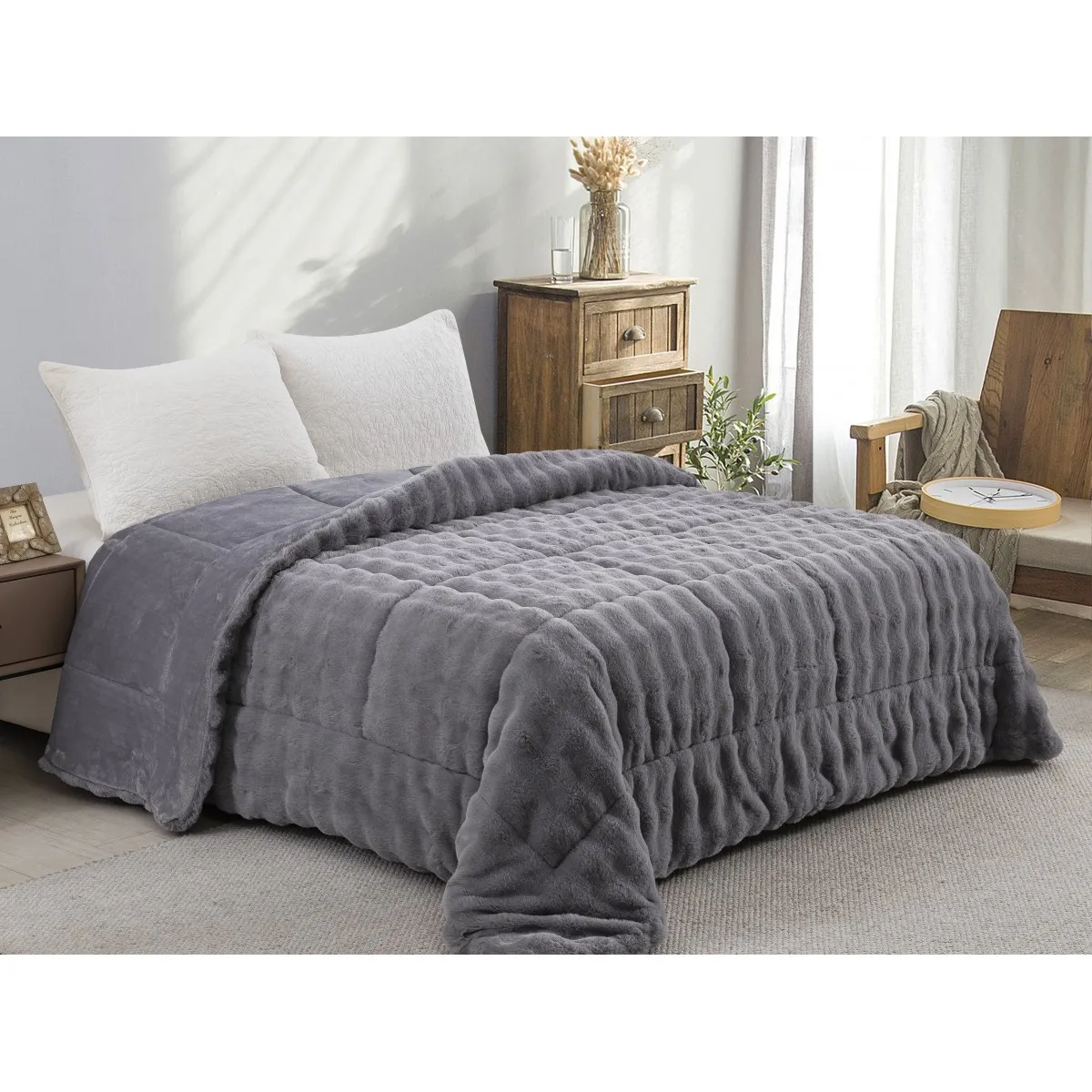 ΚΟΥΒΕΡΤΟΠΑΠΛΩΜΑ ΓΟΥΝΑ/FLANNEL ΥΠΕΡΔΙΠΛΟ 220X240 ADAM HOME (910) GREY  