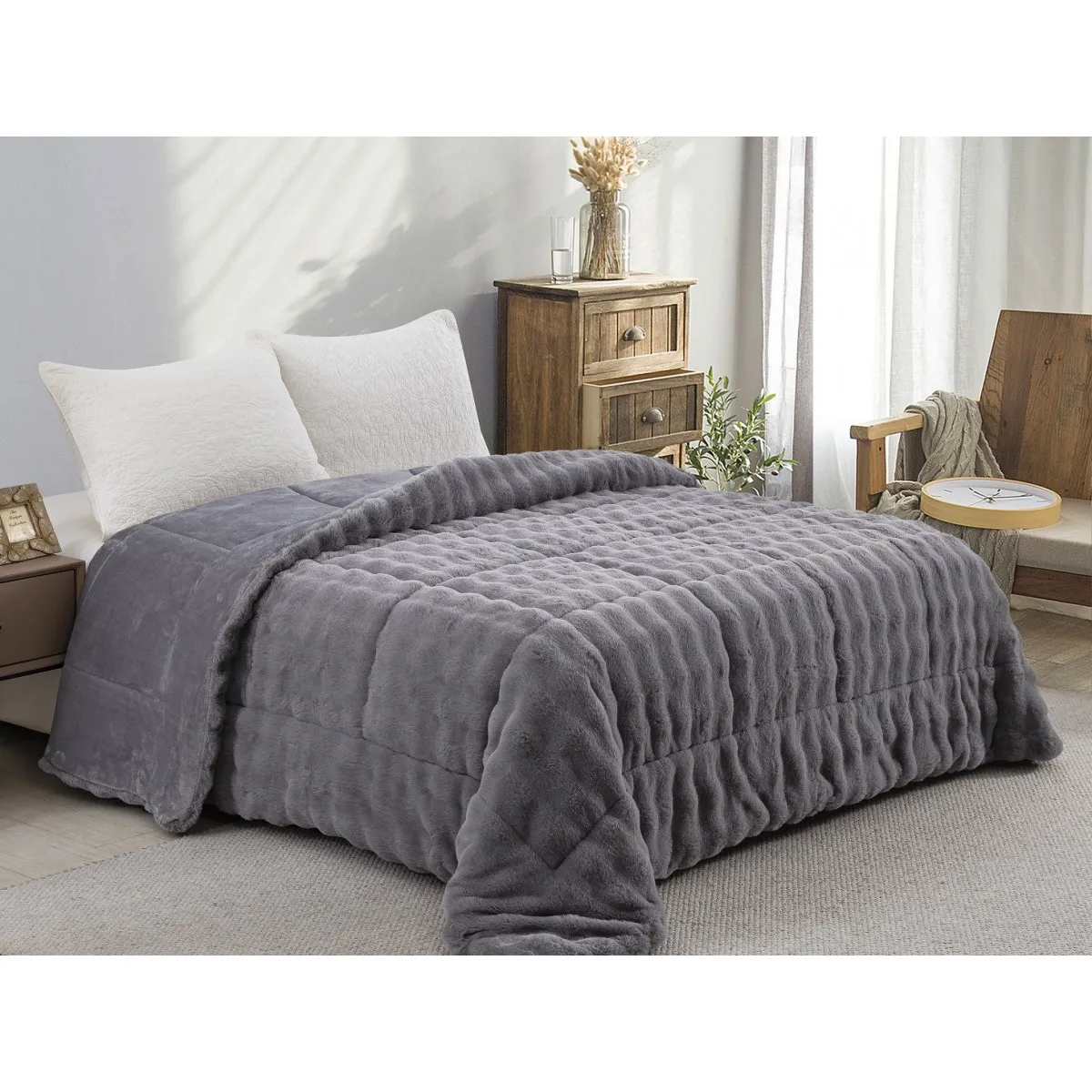 ΚΟΥΒΕΡΤΟΠΑΠΛΩΜΑ ΓΟΥΝΑ/FLANNEL ΜΟΝΟ 160X220 ADAM HOME (910) GREY  