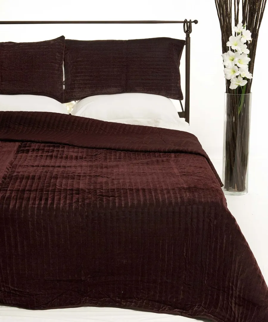 ΚΟΥΒΕΡΛΙ σετ (220cm x 240cm + 2 x 50cm x 70cm) VELVET μελιτζανί