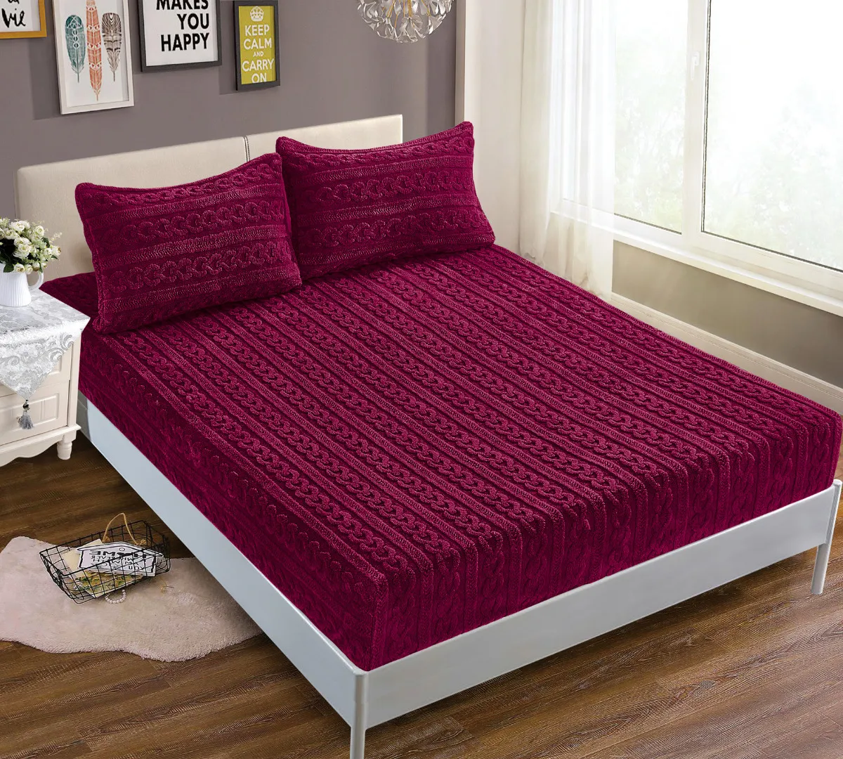 Σεντόνι fleece braid (100cm x 200cm ) μπορντώ