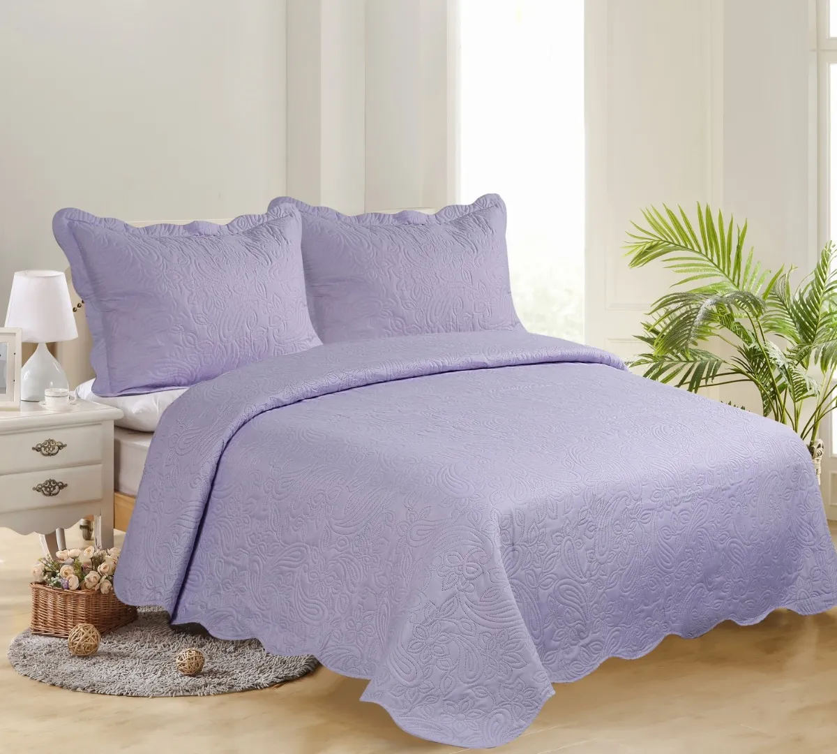 ΥΠΕΡΔΙΠΛΟ ΚΟΥΒΕΡΛΙ (220cm x 240cm + 2 x 50cm x 70cm )SOLID LIGHT LILA/ DARK LILA