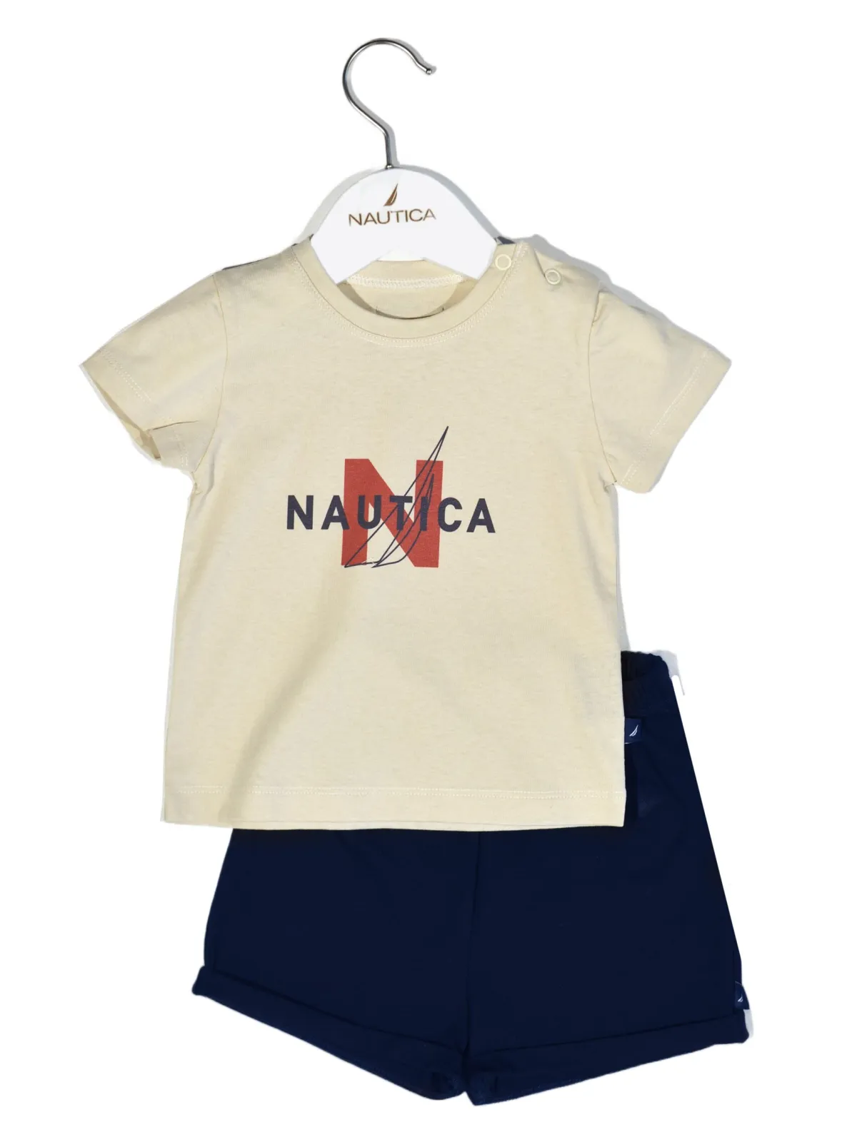 Design 14 Σετ T-Shirt & Shorts Jersey Beige/Navy 68cm 3-6 μηνών