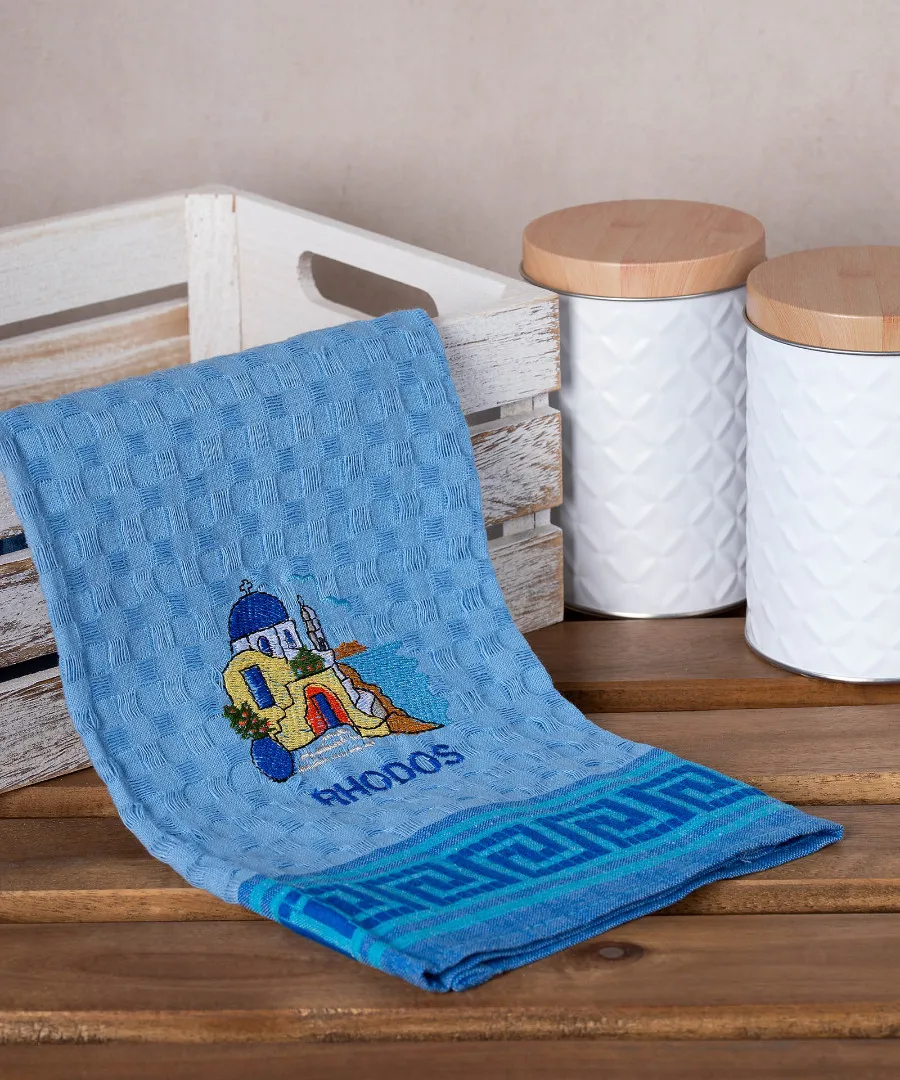 Σετ 12 τεμαχίων ποτηρόπανα γκοφρέ (50cm x 70cm) μπλέ εκκλησία RHODES