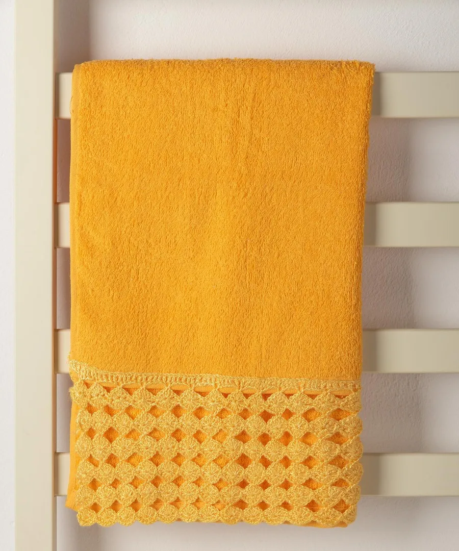 Πετσέτα Σώματος (100cm x 150cm) με δαντέλα κίτρινο