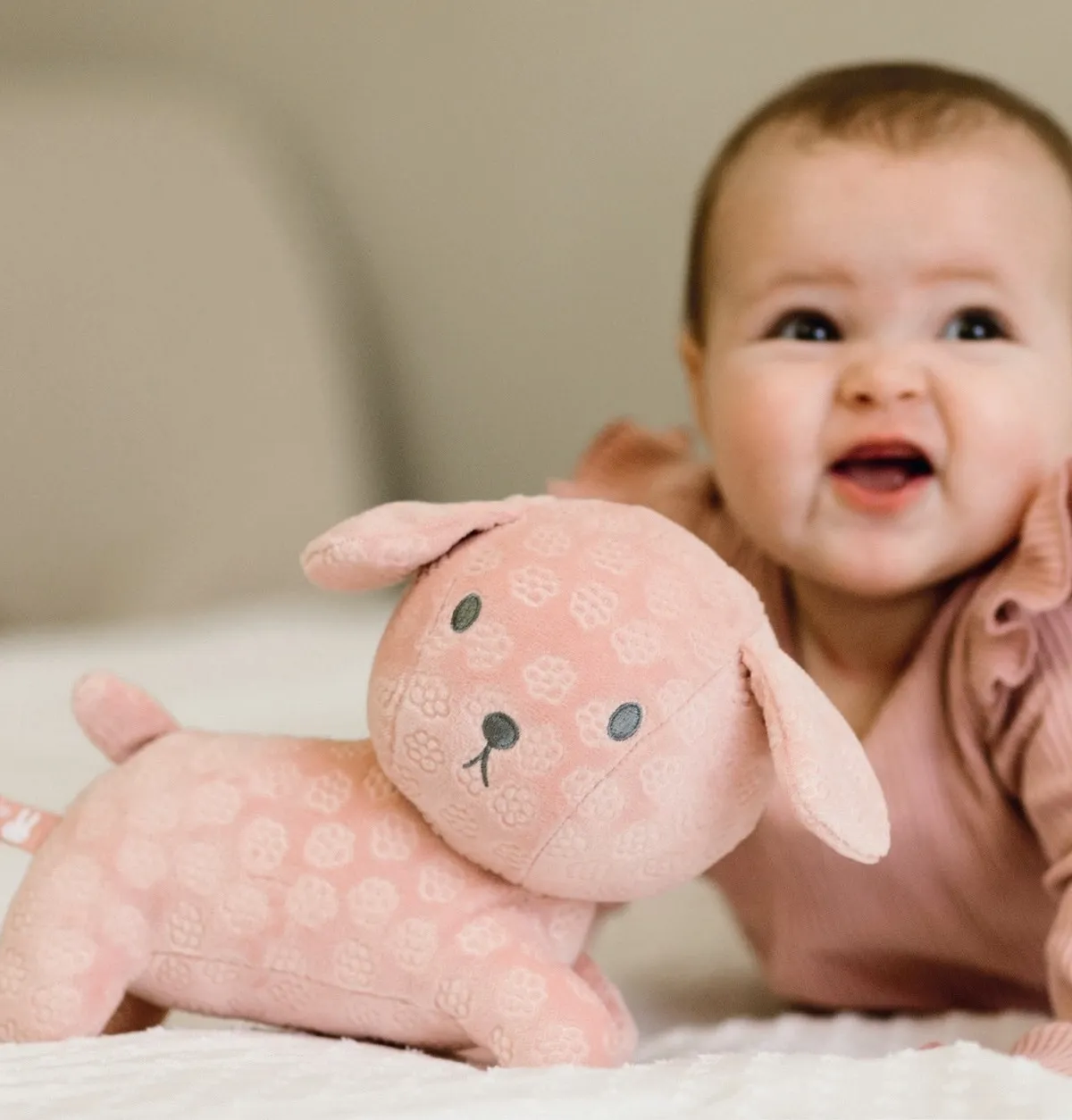 Λούτρινο Σκυλάκι Από Βελουτέ Ύφασμα 25cm Ροζ Miffy Flowers