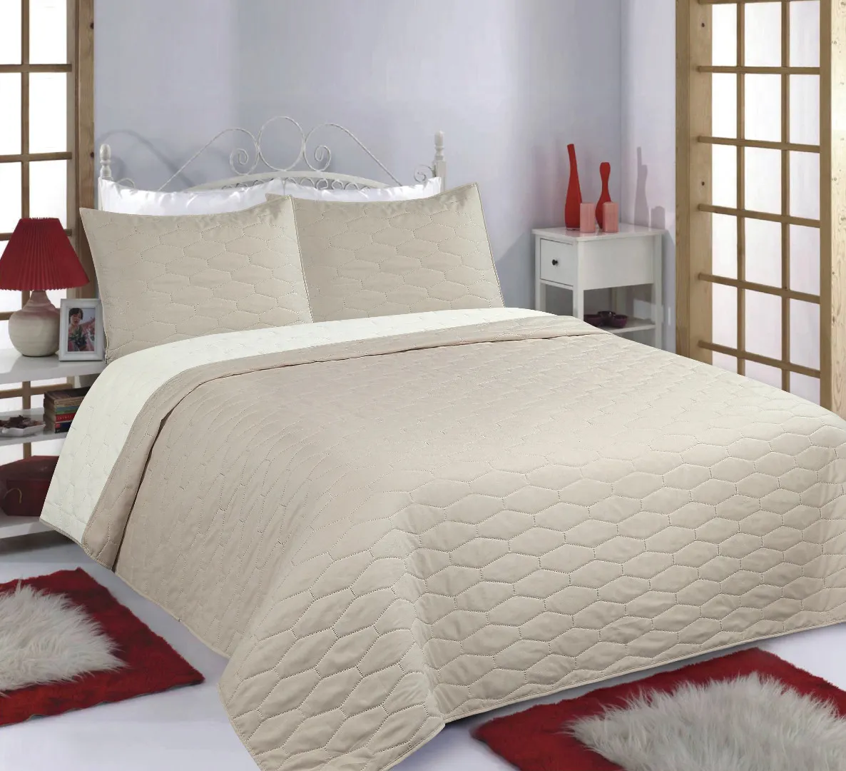 ΚΟΥΒΕΡΛΙ σετ (170cm x 220cm + 1 x 50cm x 70cm) RUBY beige/ivory