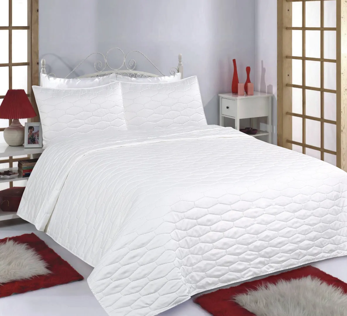 ΚΟΥΒΕΡΛΙ σετ (220cm x 240cm + 2 x 50cm x 70cm) RUBY  MICROSATIN ivory