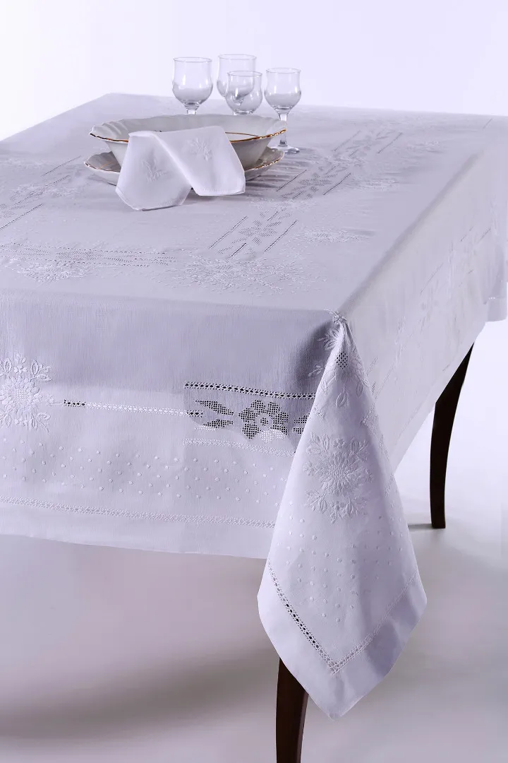 Χειροποίητο τραπεζομάντηλο JX57B (170cm x 220cm) λευκό