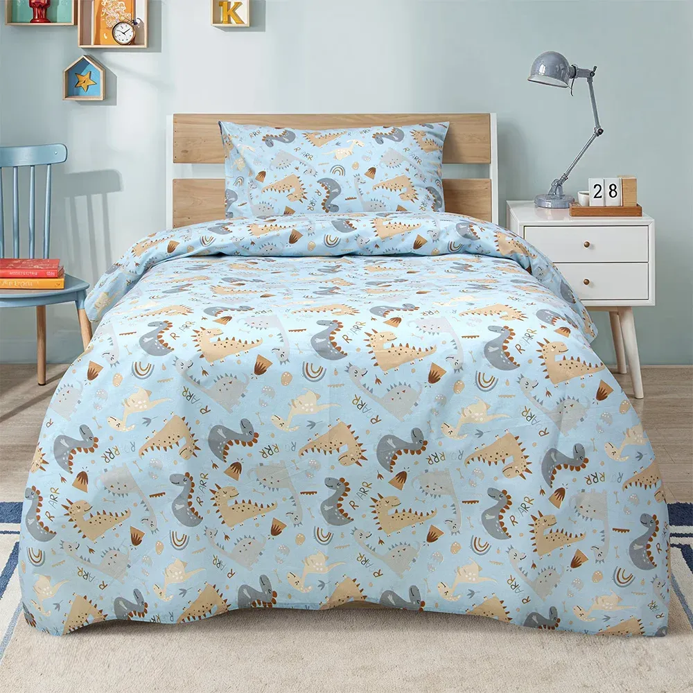 LINO Σετ Παιδική Παπλωματοθήκη (160x240) Jurrasic Nap Πετρόλ