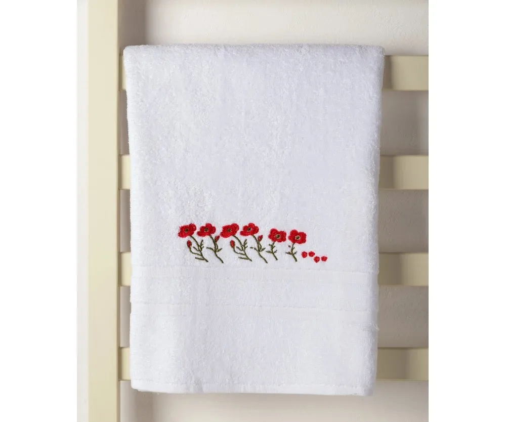 Πετσέτα Σώματος ( 100cm x 150cm ) Λευκό με Κόκκινο Λουλούδι
