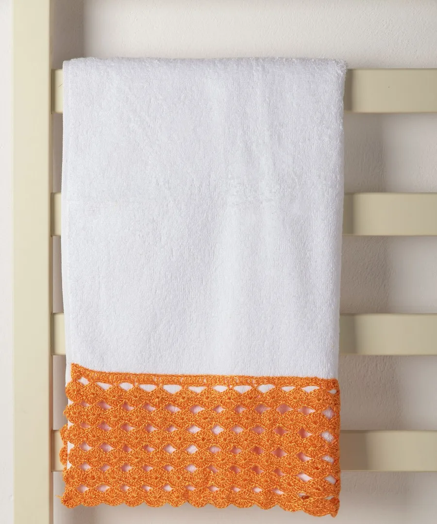Πετσέτα Προσώπου (50cm x 100cm) με δαντέλα λευκό/πορτοκαλί