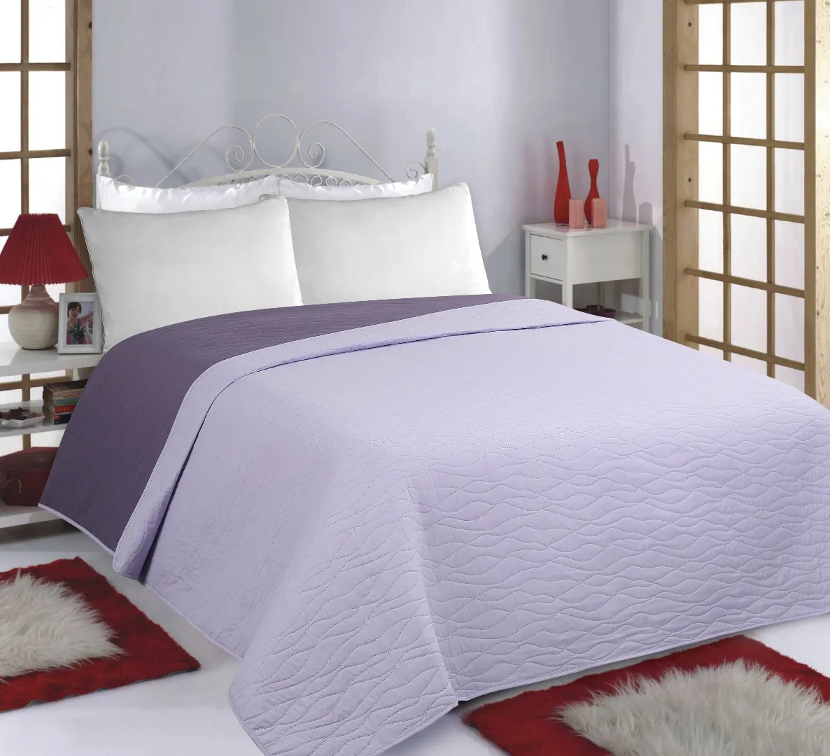 ΚΟΥΒΕΡΛΙ σετ (240cm x 260cm) WAVES lila/purple