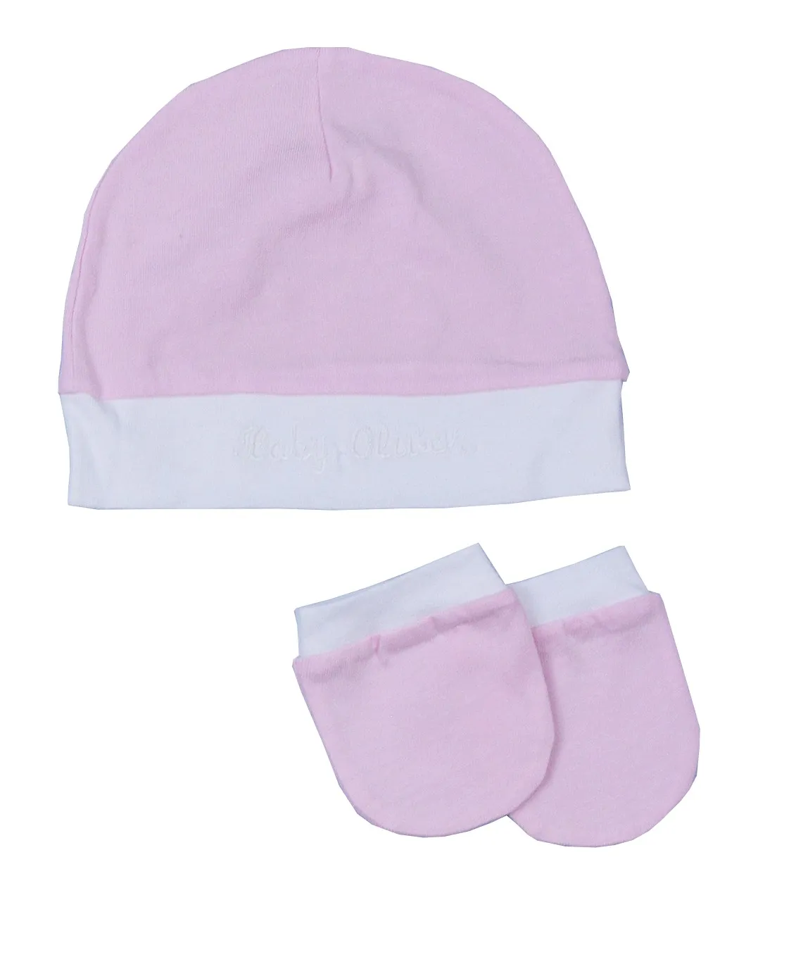 Σετ Σκουφάκι & 2 Γαντάκια Ροζ-Λευκό-Ύφασμα Ζέρσεϋ
