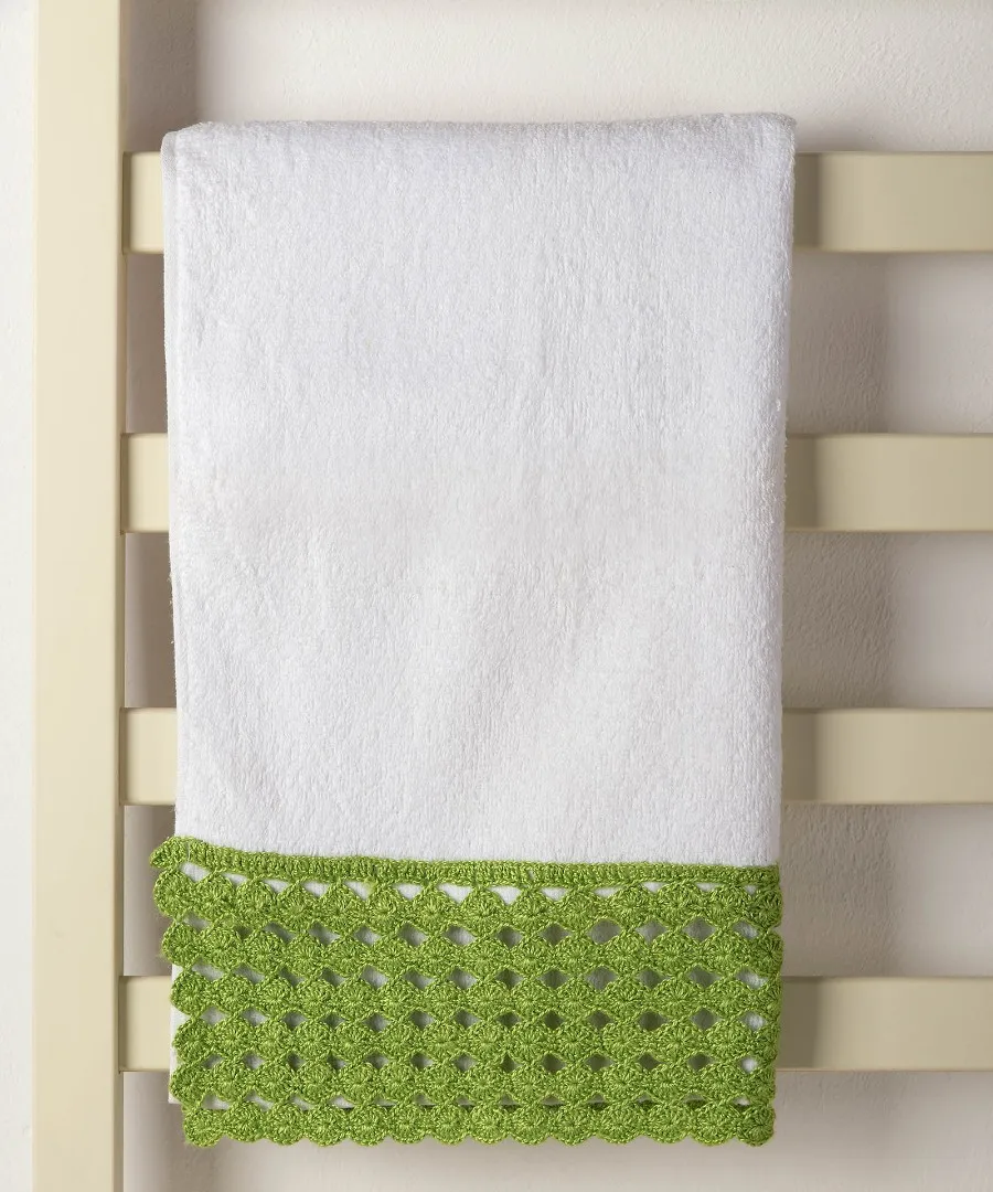 Πετσέτα Προσώπου (50cm x 100cm) με δαντέλα λευκό/πράσινο
