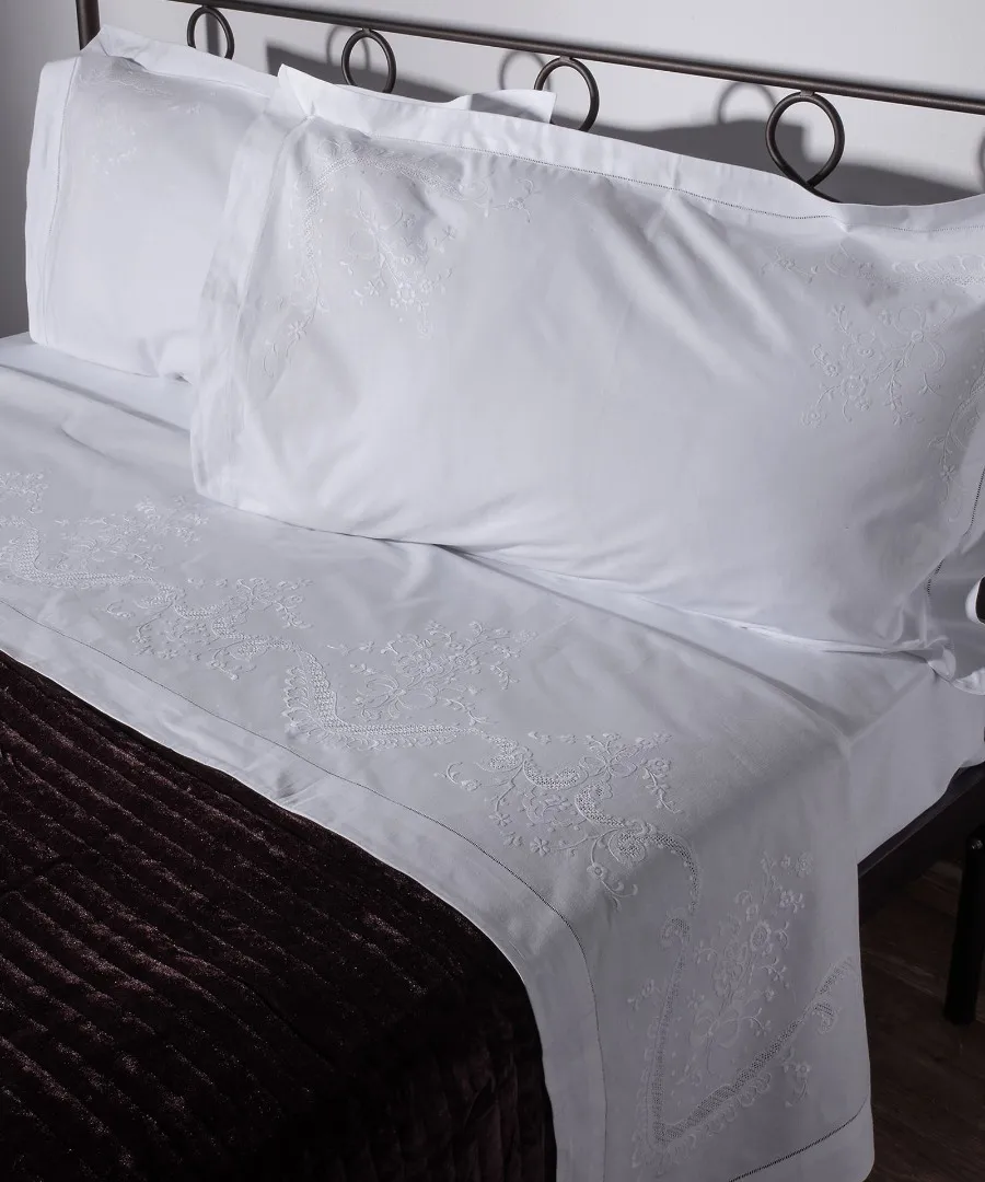 Χειροποίητο σεντόνι 2468 τριών τεμαχίων (225cm x 270cm) λευκό