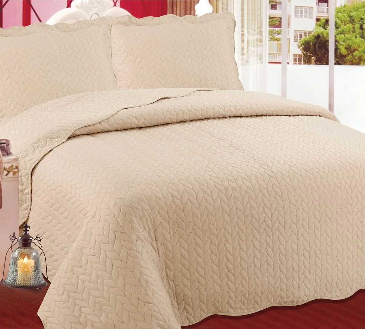 ΚΟΥΒΕΡΛΙ σετ (220cm x 240cm + 2 x 50cm x 70cm) φύλλο light brown