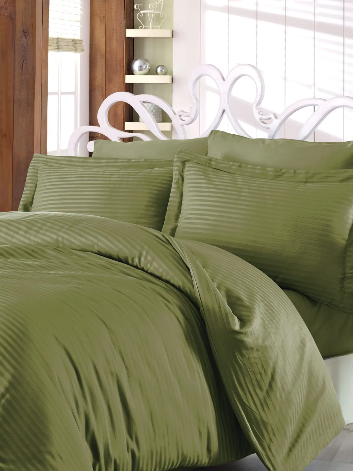 ΝΕΧΤ 3194 ΠΑΠΛΩΜΑ  100%CΟΤ SΑΤΙΝ SΤRΙΡΕ  220Χ240 - Olive