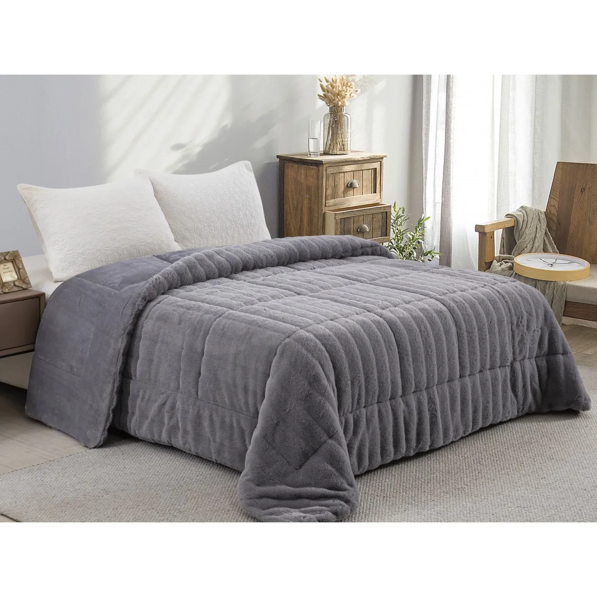 ΚΟΥΒΕΡΤΟΠΑΠΛΩΜΑ ΓΟΥΝΑ/FLANNEL ΥΠΕΡΔΙΠΛΟ 220X240 ADAM HOME (920) GREY