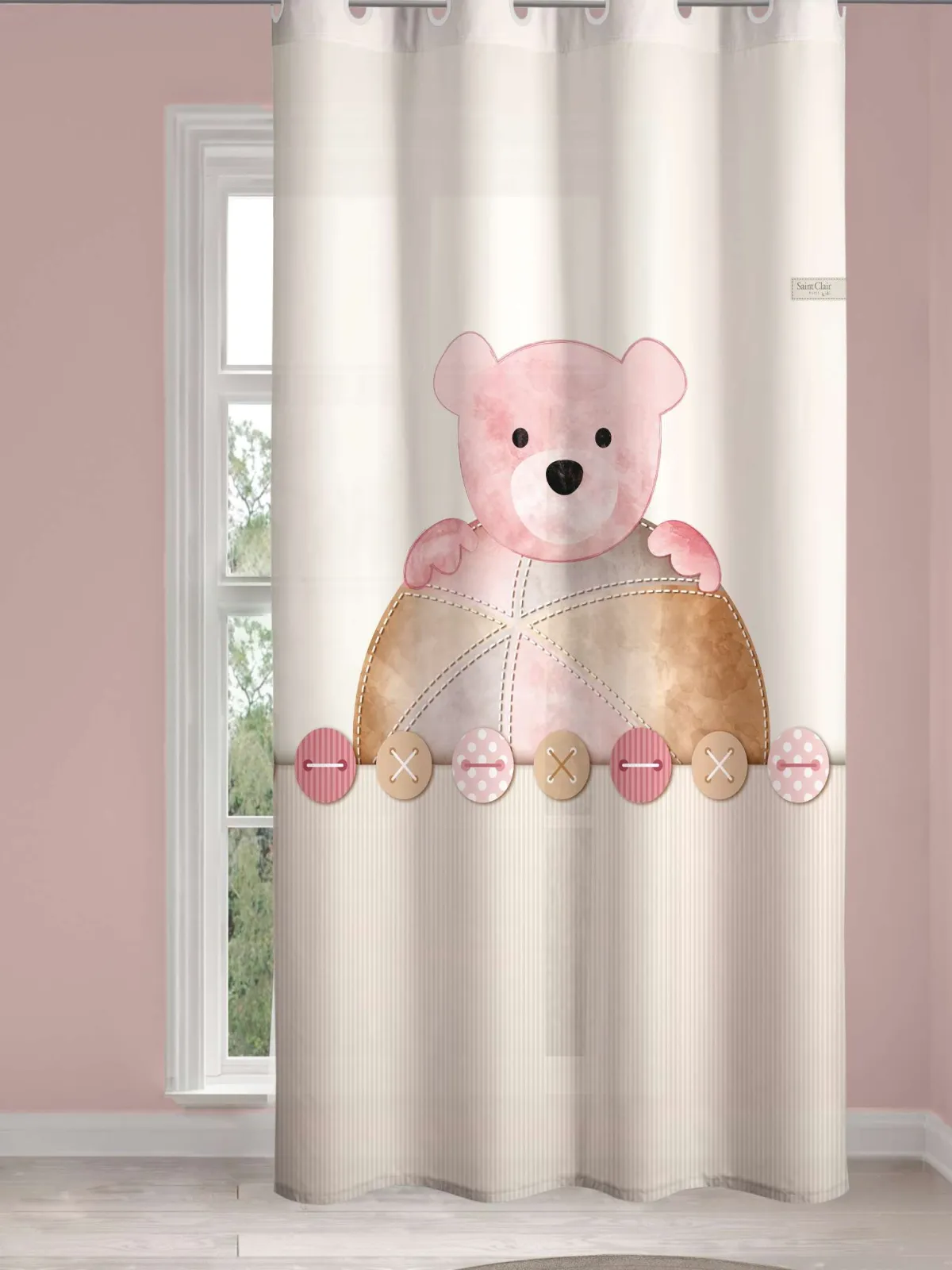 Παιδική & Βρεφική Κουρτίνα Soft-Touch Teddy Rose με Τρουκς 