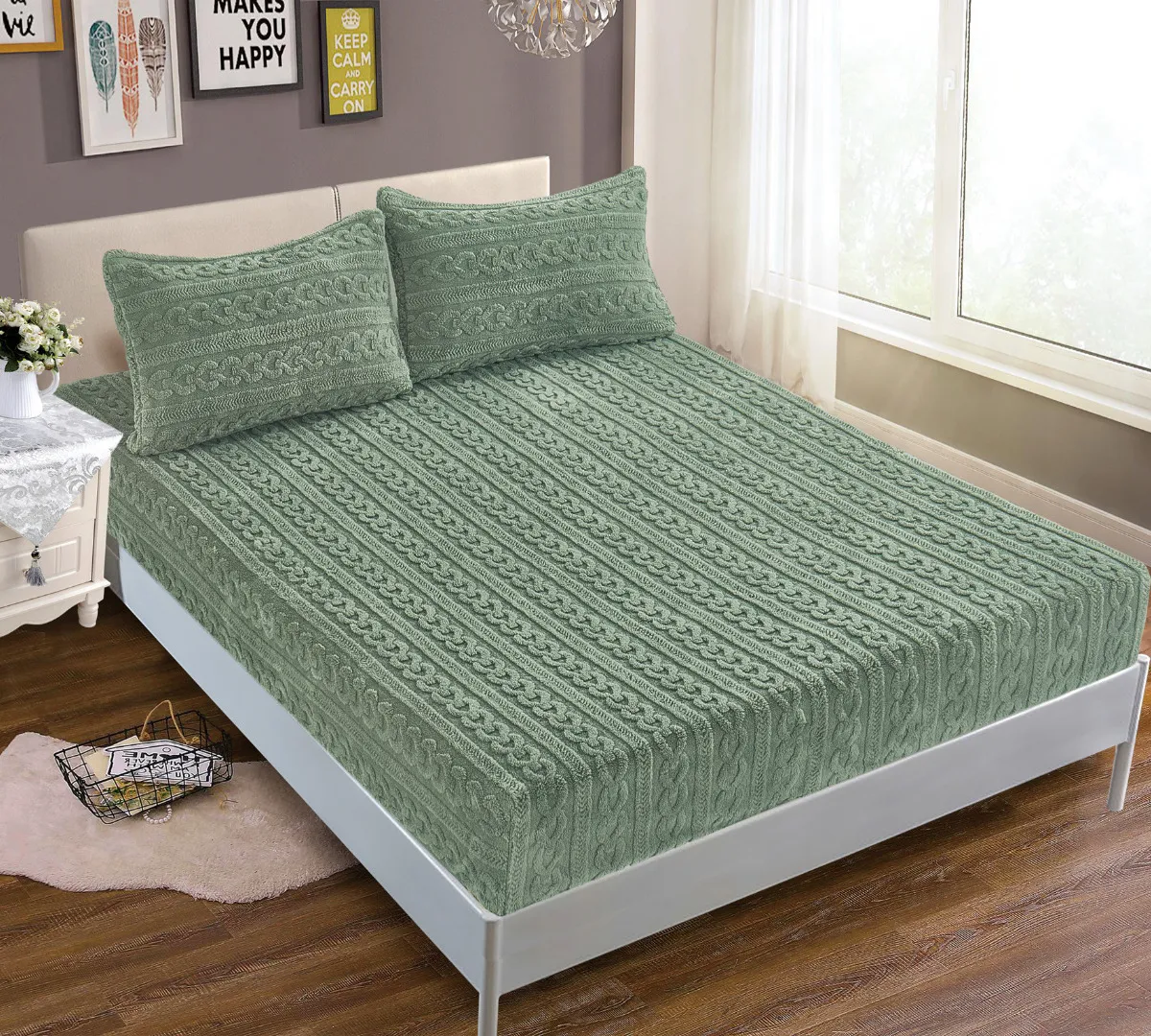 Σεντόνι fleece braid (160cm x 200cm ) πράσινο