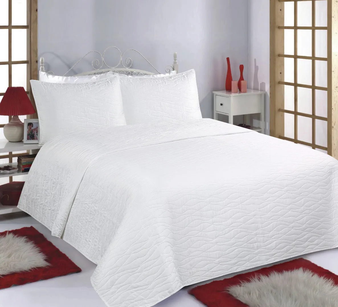 ΚΟΥΒΕΡΛΙ σετ (240cm x 260cm + 2 x 50cm x 70cm) WAVES  MICROSATIN ivory