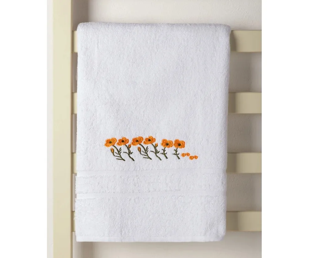 Πετσέτα Προσώπου ( 50cm x 100cm ) Λευκό με Πορτοκαλί Λουλούδι
