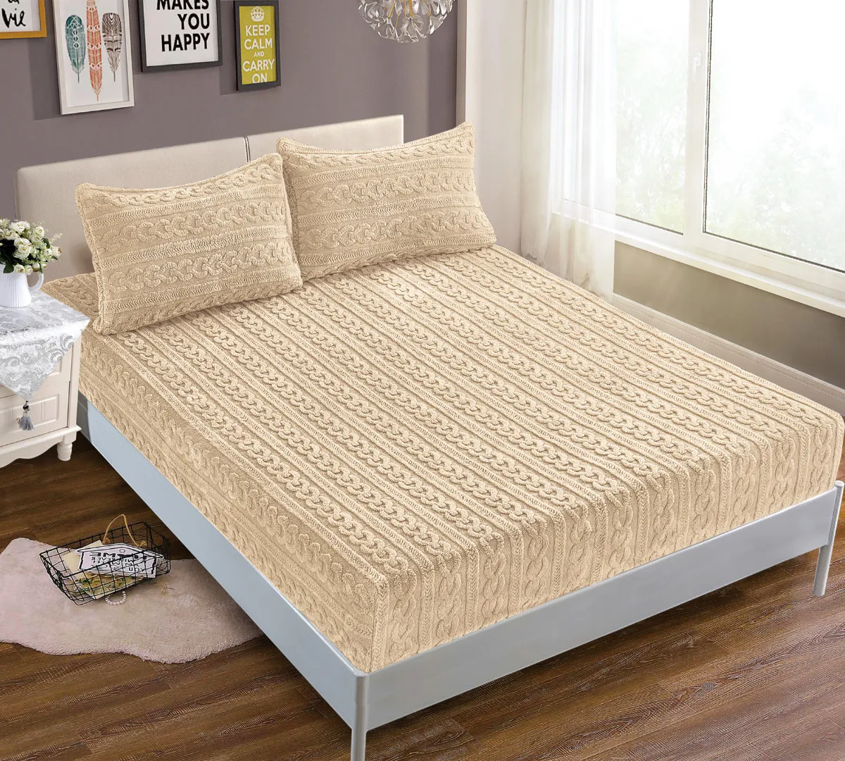 Σεντόνι fleece braid (160cm x 200cm ) ivory