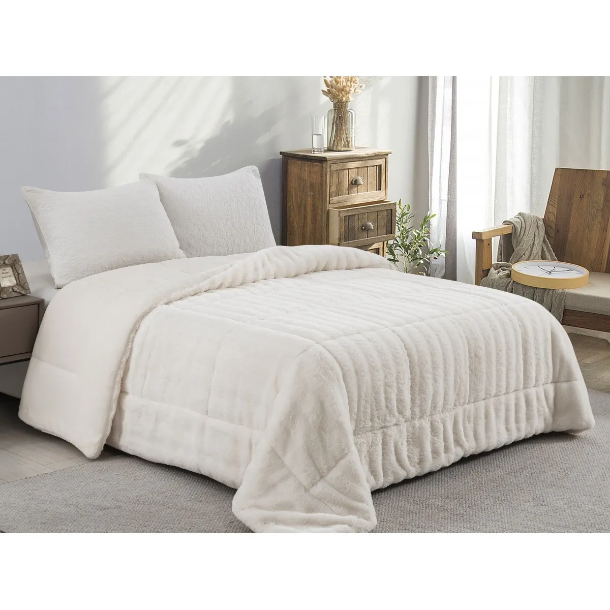 ΚΟΥΒΕΡΤΟΠΑΠΛΩΜΑ ΓΟΥΝΑ/FLANNEL ΥΠΕΡΔΙΠΛΟ 220X240 ADAM HOME (920) WHITE