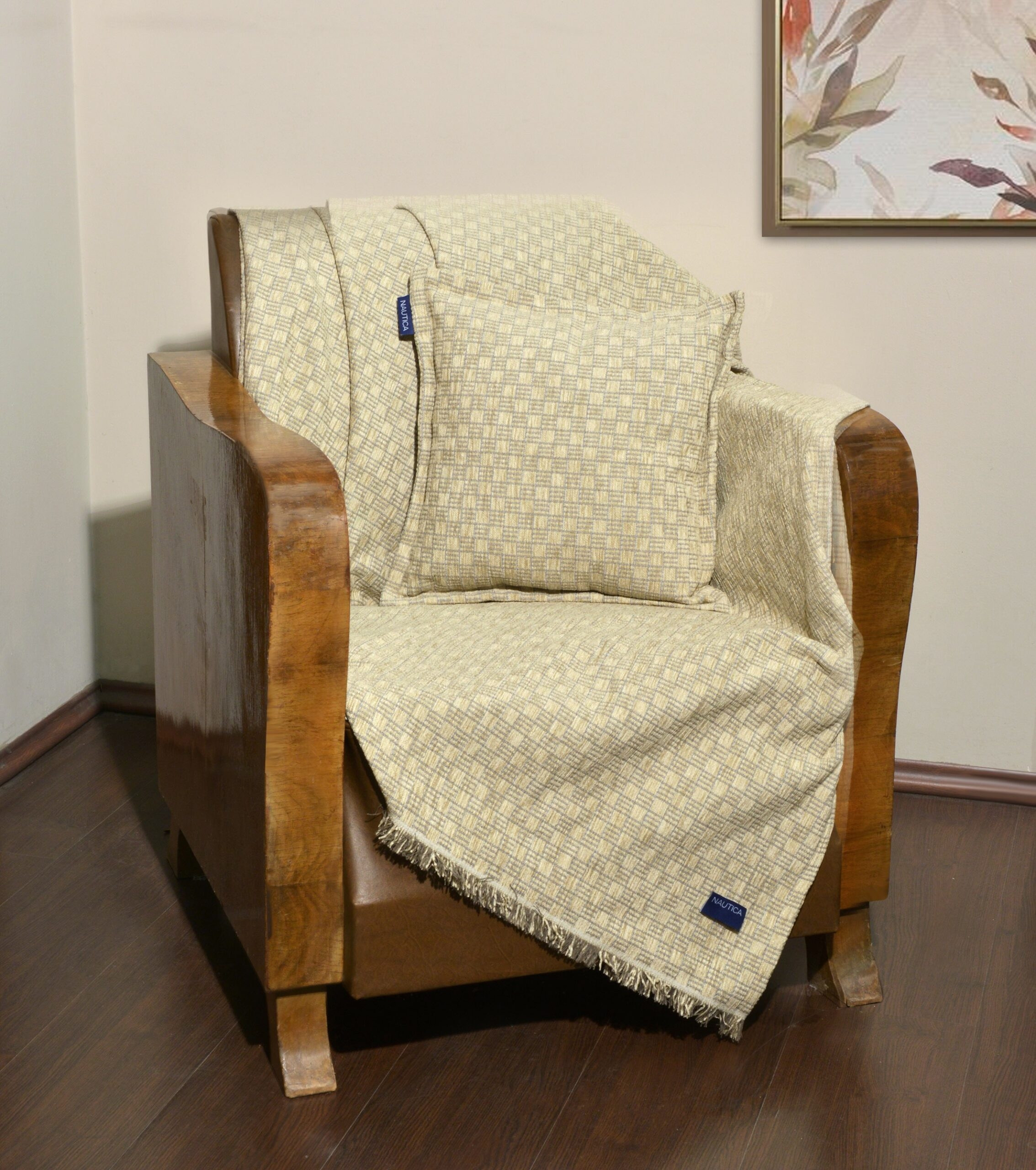 Ριχτάρι Μονοθέσιο 170x180cm Σενίλ Μπεζ Καρρώ Design 1104