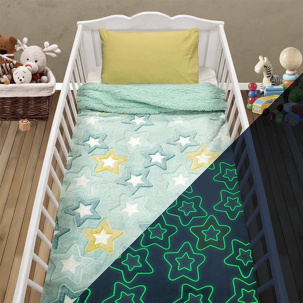 LINO ΚΟΥΒΕΡΤΑ FLEECE SHERPA ΦΩΣΦΟΡΙΖΕ STER MINT 110X150