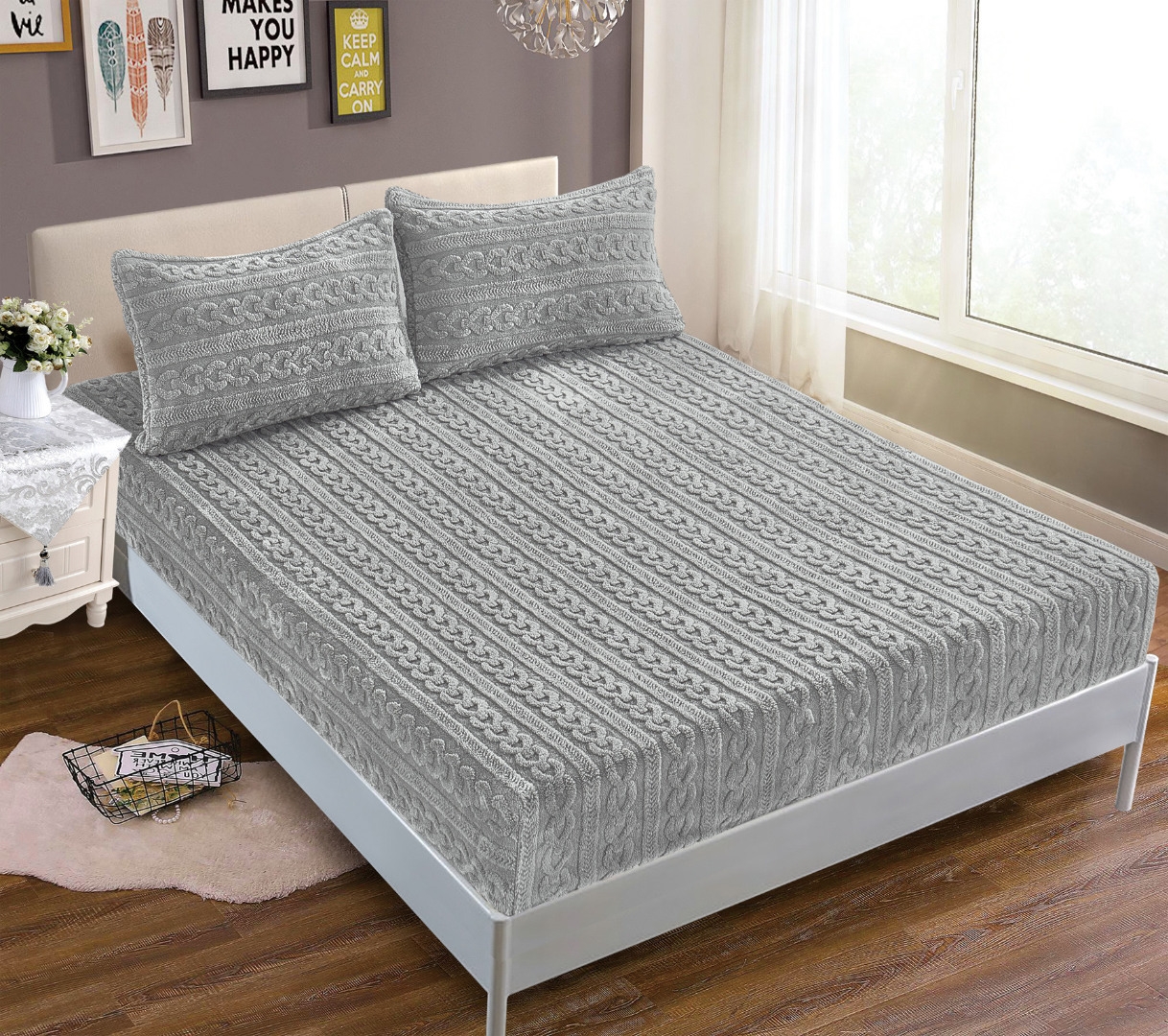 Σεντόνι fleece braid (160cm x 200cm ) γκρί