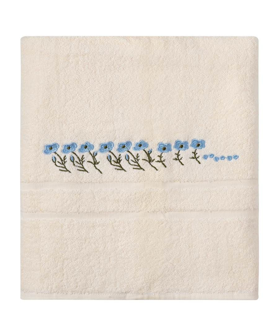 Πετσέτα Σώματος ( 100cm x 150cm ) Ivory με Σιέλ Λουλούδι